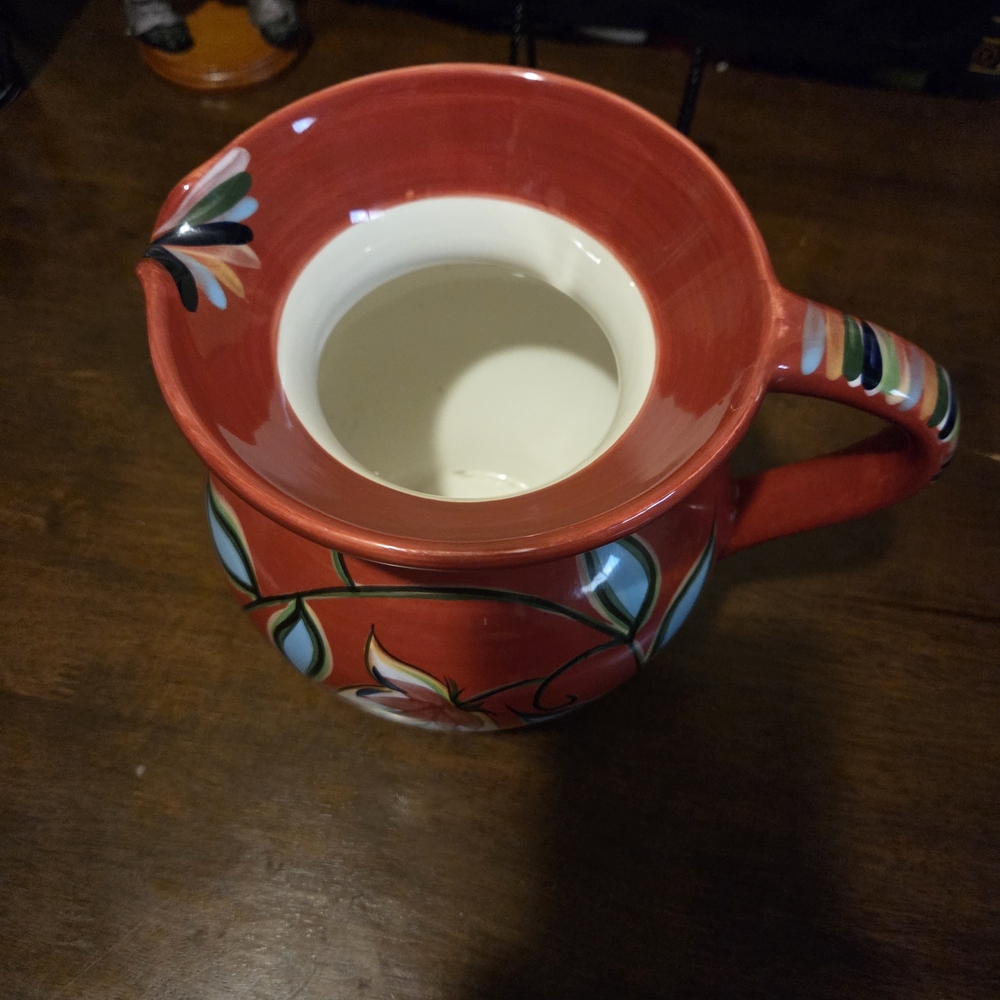 Handcrafted Red Floral Pitcher - Picture 4 of 8